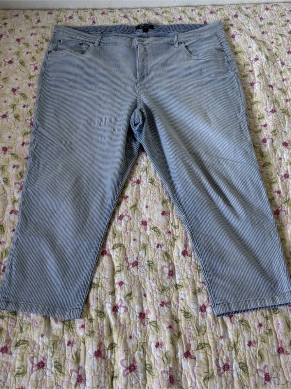 Chaps Denim Women's Blue White Stripe Capri Pants Size 22W Stretch Casual Crop